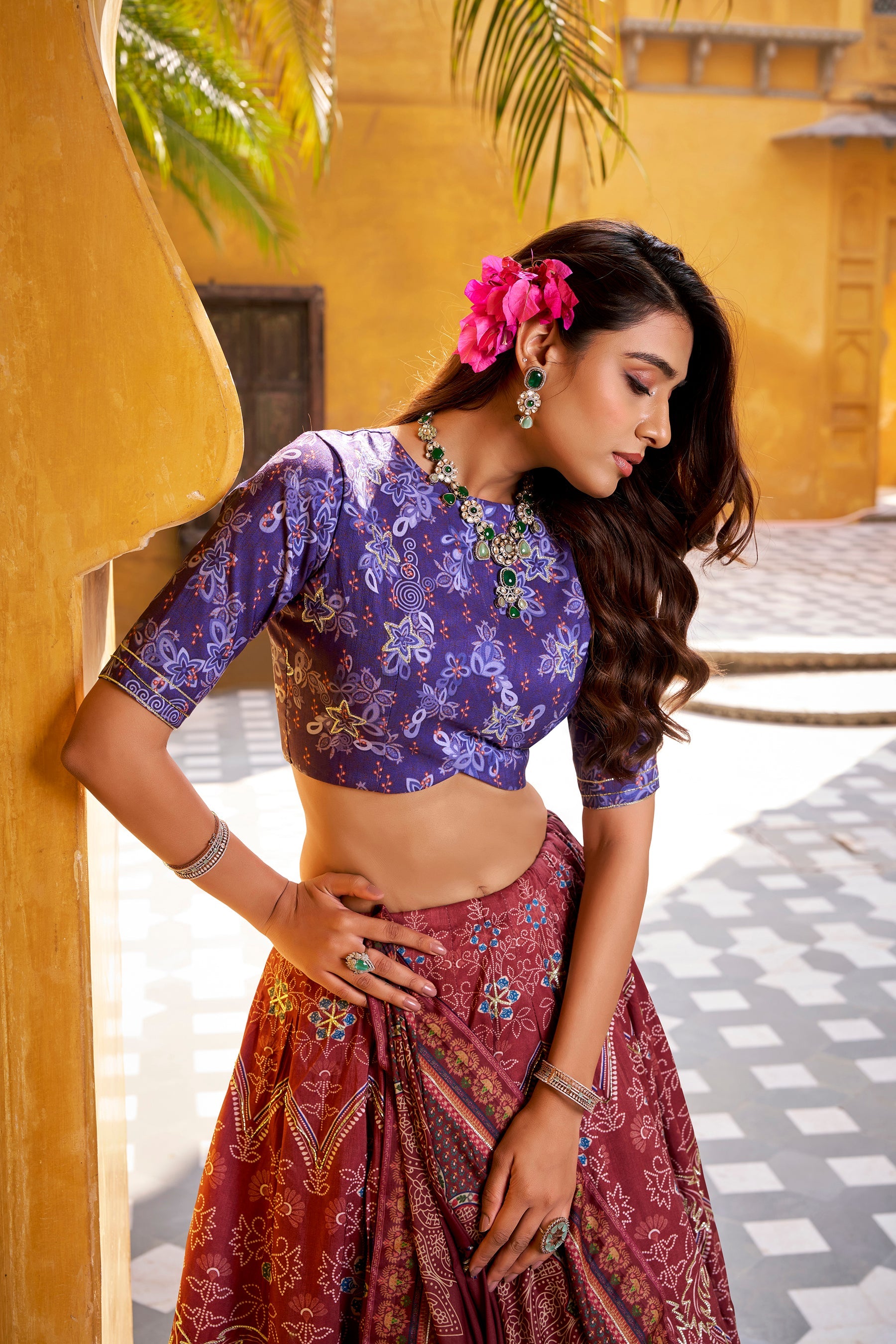 Lorenvalley Fashion Maroon Vaishali silk Printed with Beads Work and Gota Patti Lace Lehenga Choli with Dupatta - Distacart