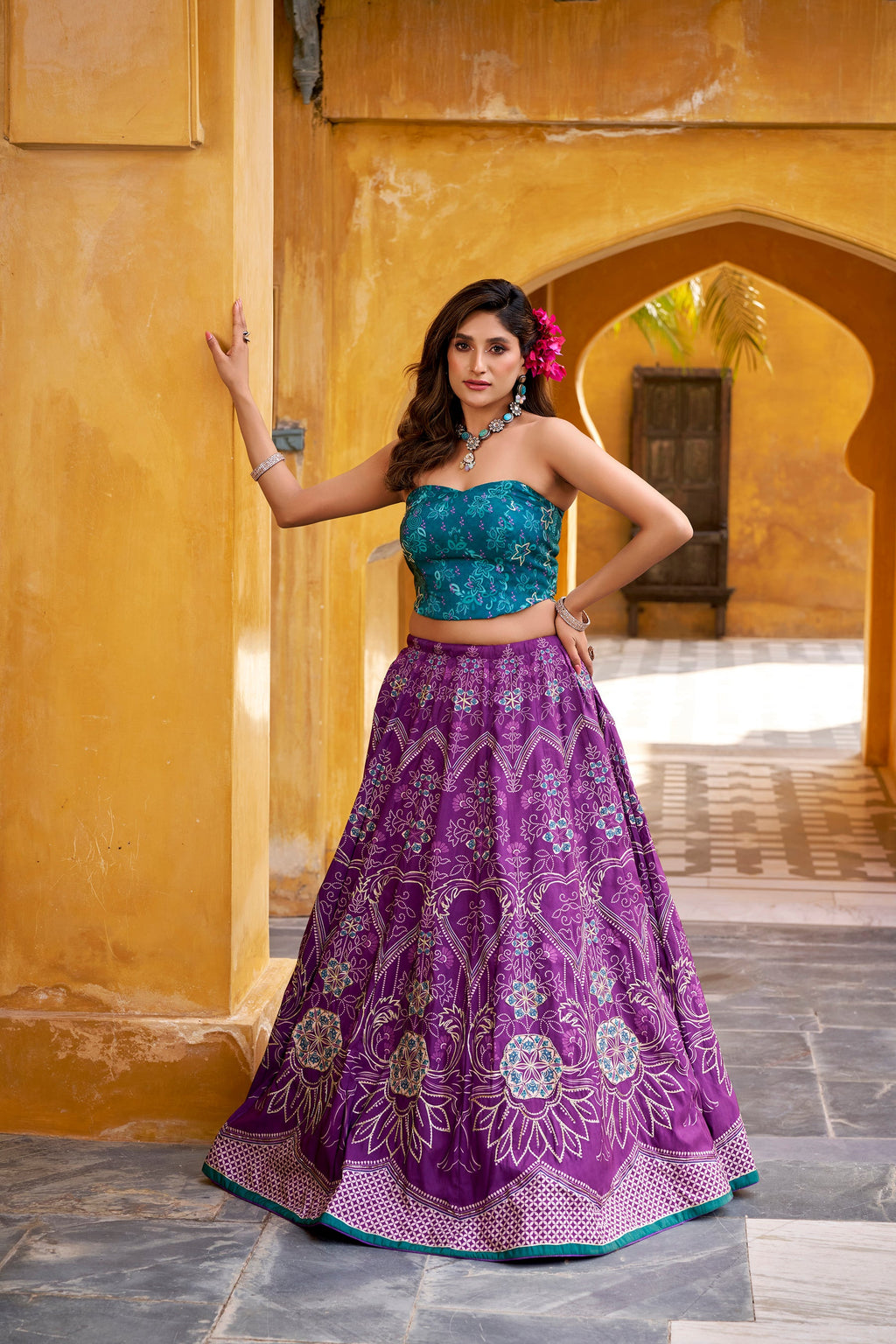 Lorenvalley Fashion Purple Vaishali silk Printed with Beads Work and Gota Patti Lace Lehenga Choli with Dupatta - Distacart