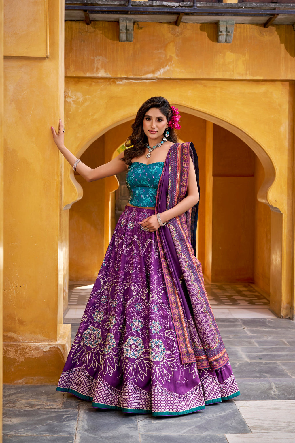 Lorenvalley Fashion Purple Vaishali silk Printed with Beads Work and Gota Patti Lace Lehenga Choli with Dupatta - Distacart