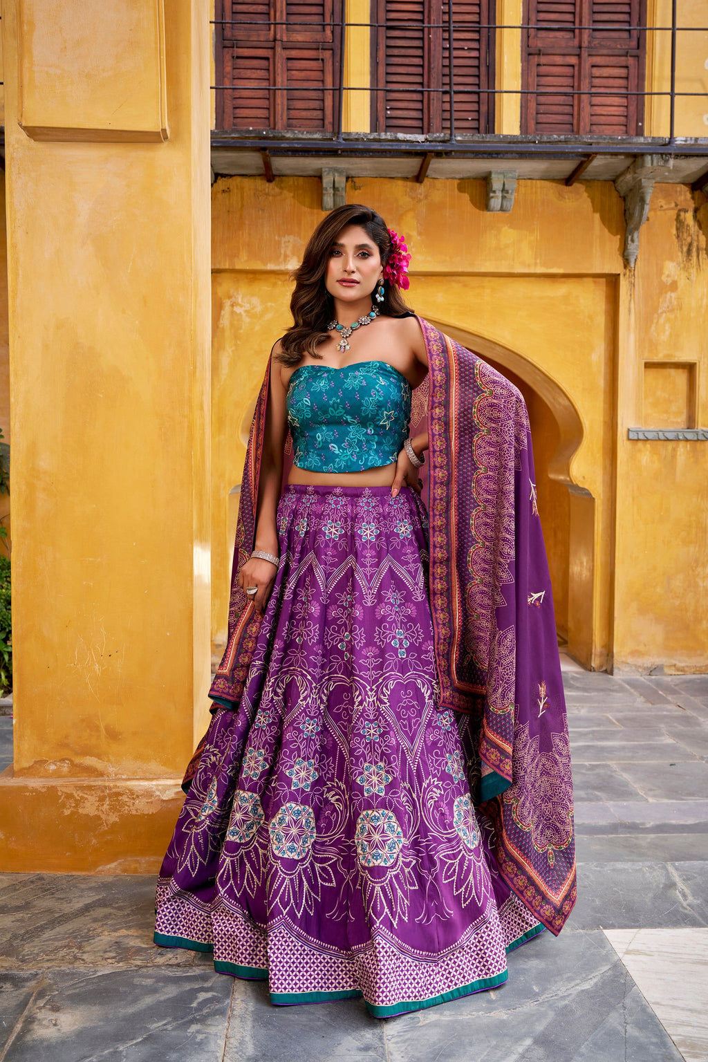 Lorenvalley Fashion Purple Vaishali silk Printed with Beads Work and Gota Patti Lace Lehenga Choli with Dupatta - Distacart