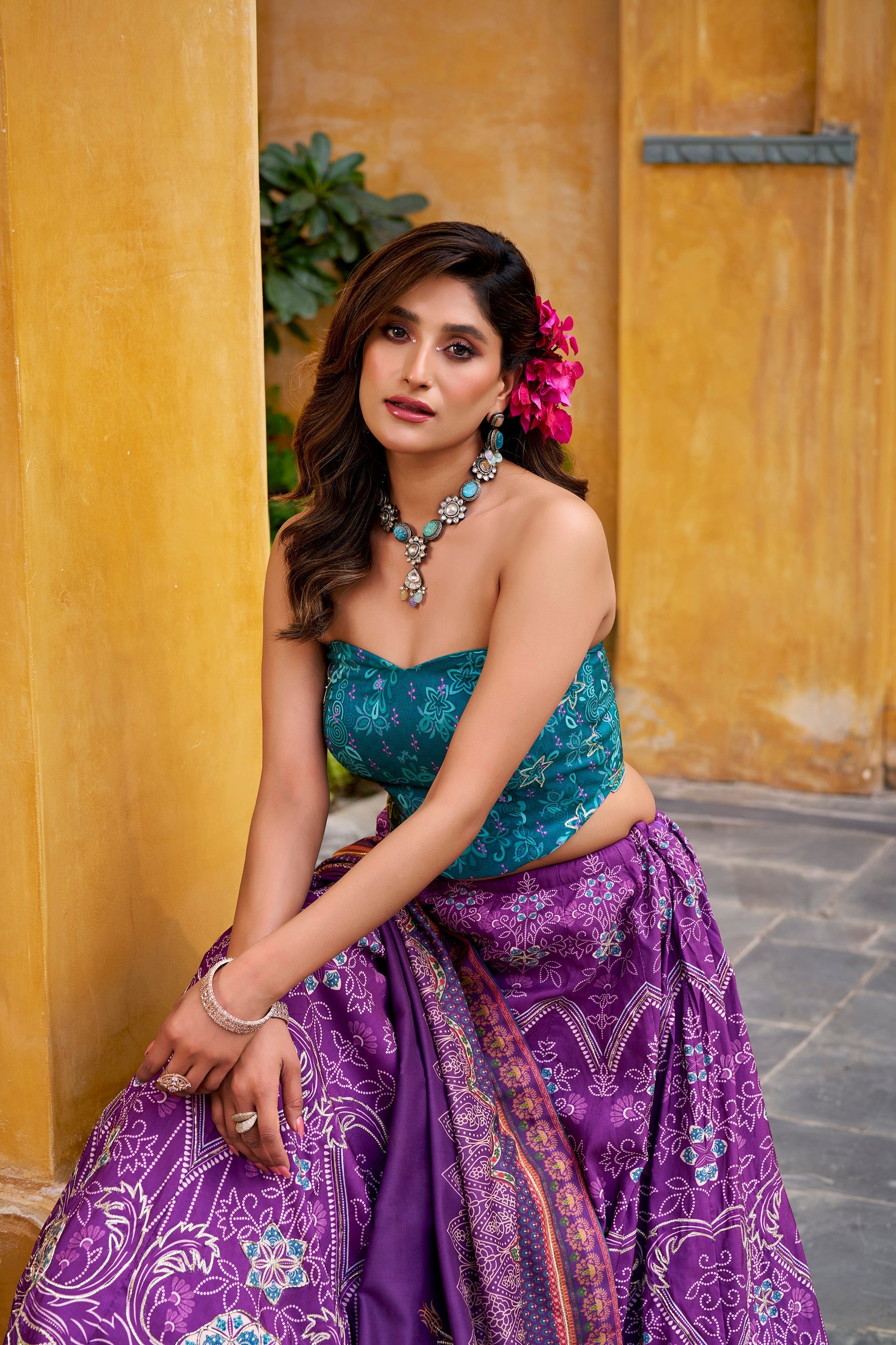 Lorenvalley Fashion Purple Vaishali silk Printed with Beads Work and Gota Patti Lace Lehenga Choli with Dupatta - Distacart