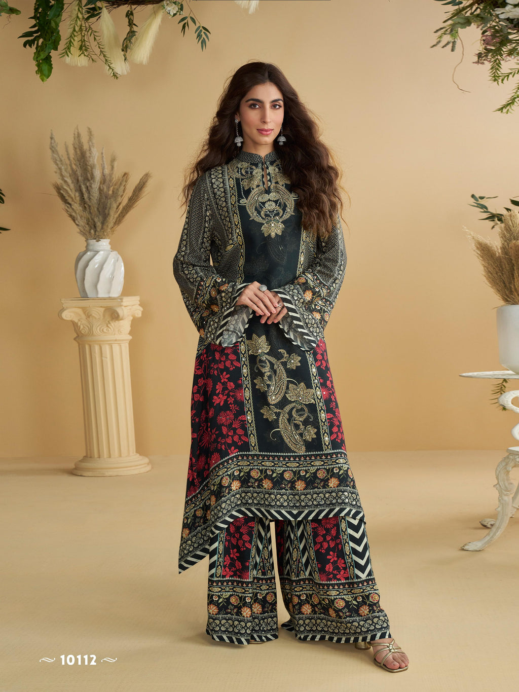 Anaita Black Crepe Stitched Suit With Digital Printed Work