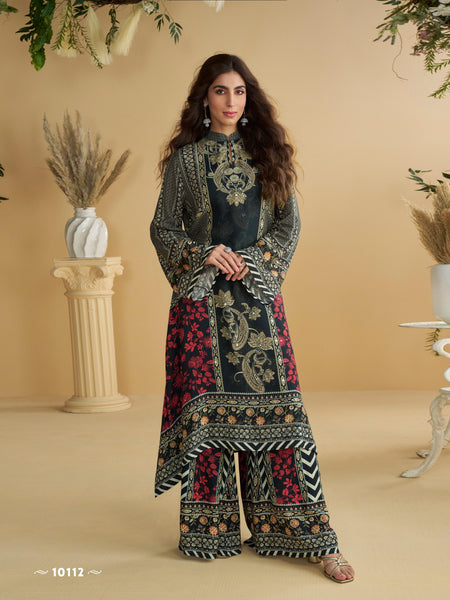 Anaita Black Crepe Stitched Suit With Digital Printed Work