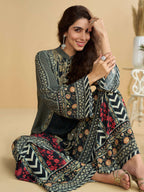 Anaita Black Crepe Stitched Suit With Digital Printed Work