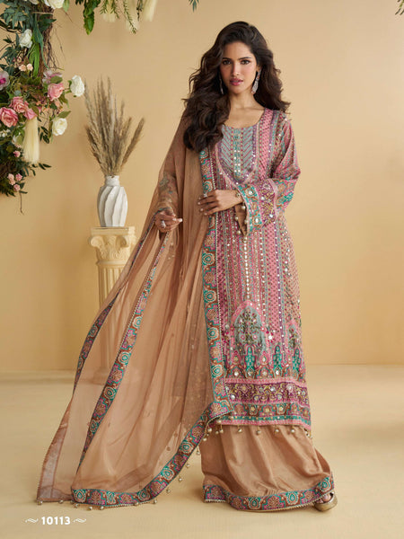 Anaita Pink Crepe Stitched Suit With Digital Printed Work