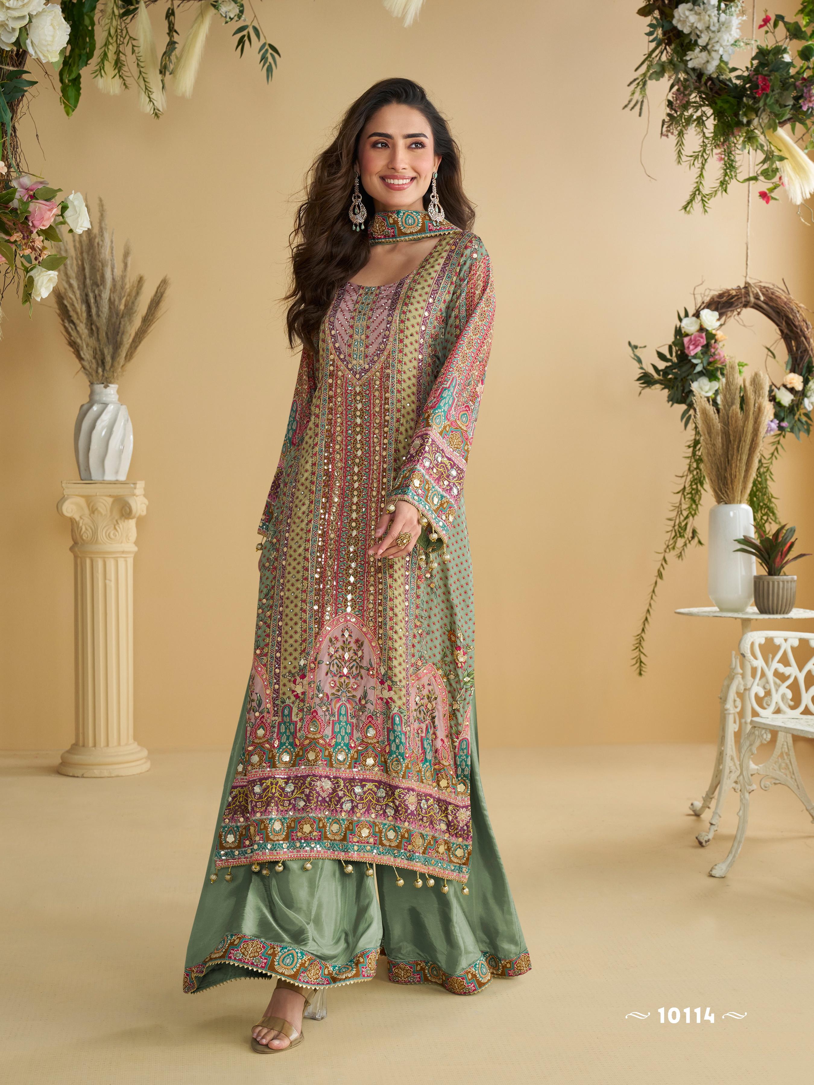 Anaita Green Crepe Stitched Suit With Digital Printed Work - Distacart