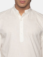 Sethukrishna Men Cream-Coloured Striped Pure Cotton Kurta with Pyjamas - Distacart
