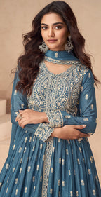 Anaita Teal Chinon With Sequence Embroidery Salwar Suit - Distacart