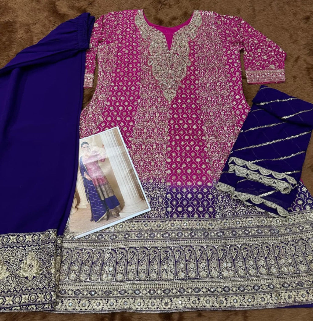 Anaita Magenta Real Georgette Stitched Suit With Sequence & Diamond Work - Distacart