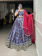 Lorenvalley Lavender Chinon Digital Print with Embroidery Sequins Work Lehenga Choli with Dupatta