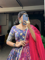 Lorenvalley Lavender Chinon Digital Print with Embroidery Sequins Work Lehenga Choli with Dupatta
