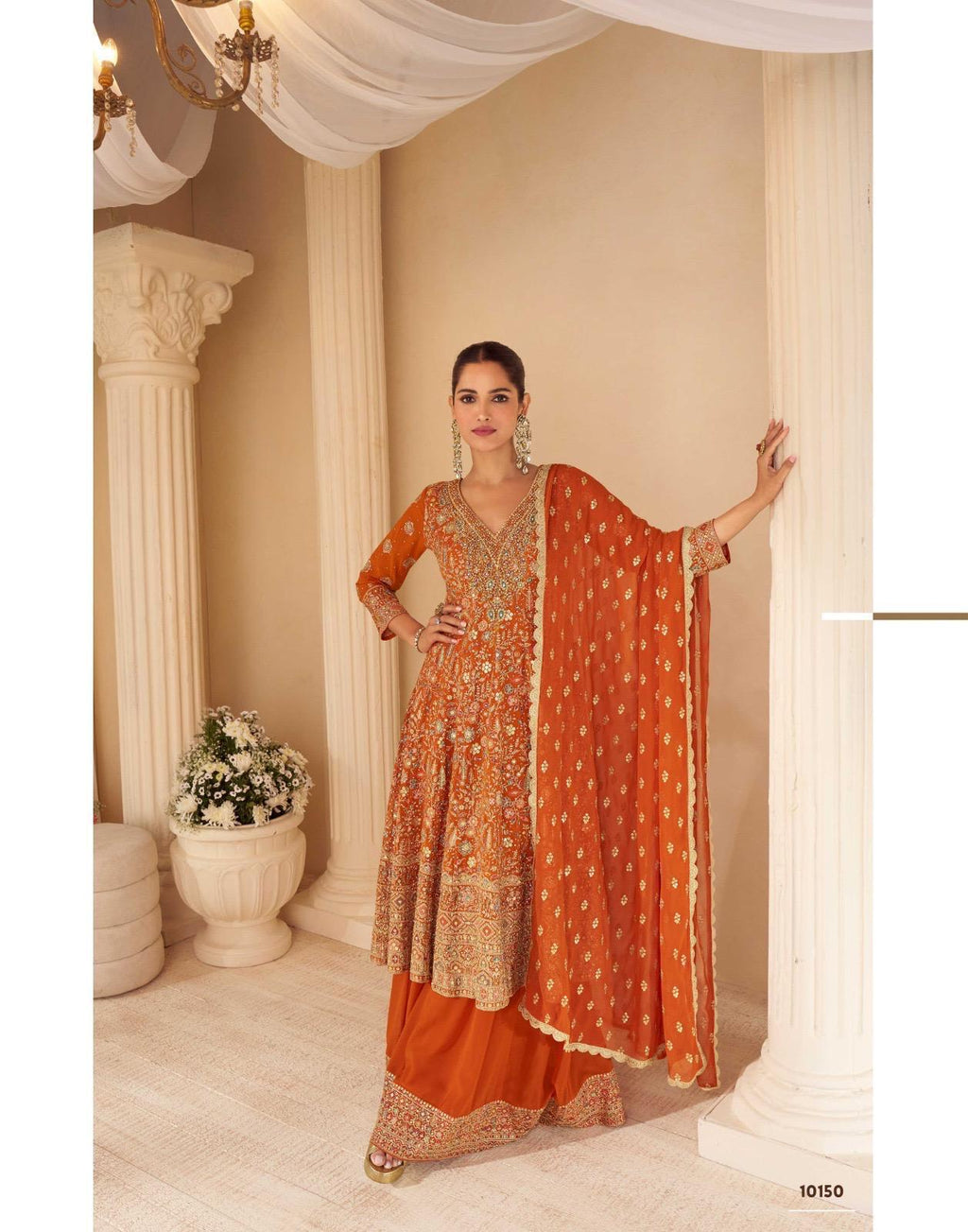 Anaita Orange Real Georgette Stitched Suit With Sequence & Diamond Work - Distacart