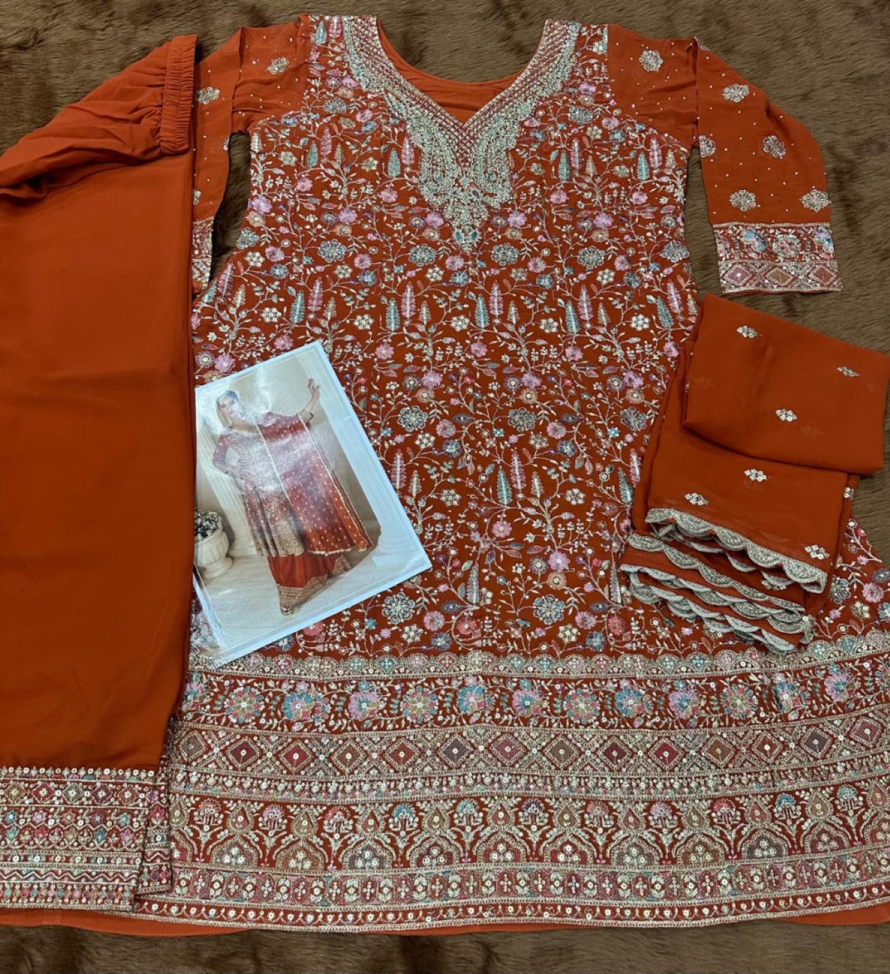 Anaita Orange Real Georgette Stitched Suit With Sequence & Diamond Work - Distacart