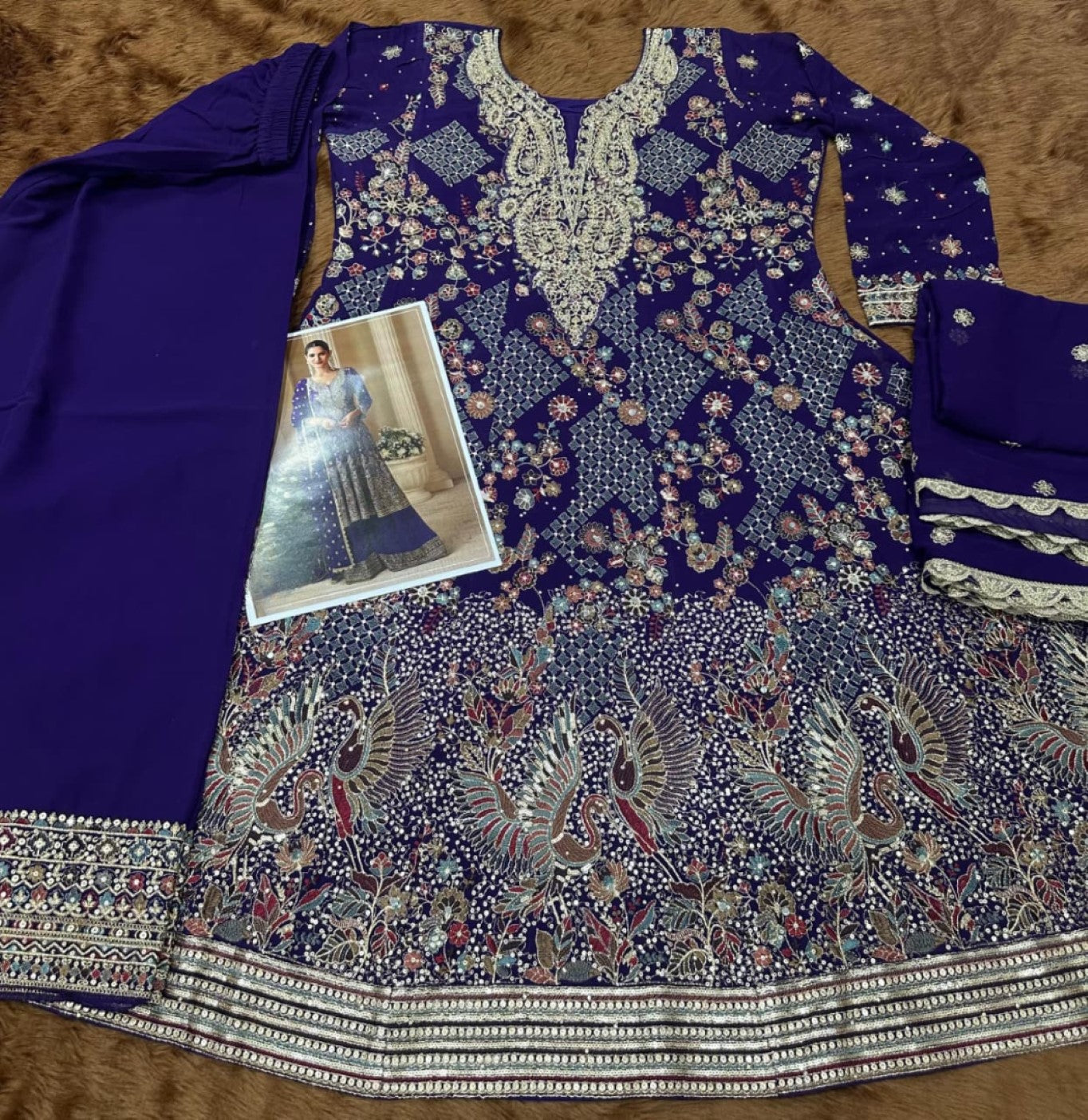 Anaita Navy Real Georgette Stitched Suit With Sequence & Diamond Work - Distacart