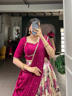 Lorenvalley Ranipink and White Dola Silk Floral Print And Zari Weaving Work With Lace Touch Up Lehenga Choli