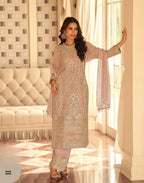 Anaita Peach Georgette Stitched Suit With Embroidery & Beads Work - Distacart