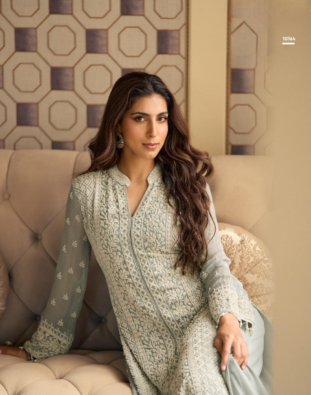 Anaita Sea Green Georgette Stitched Suit With Embroidery & Beads Work - Distacart