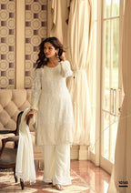 Anaita White Georgette Stitched Suit With Embroidery & Beads Work - Distacart