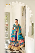 Lorenvalley Purple Dola Silk Kalamkari Print With Weaving Border Lehenga Choli