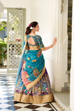 Lorenvalley Purple Dola Silk Kalamkari Print With Weaving Border Lehenga Choli