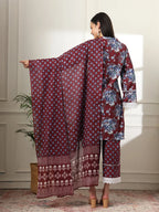 Yufta Maroon Pakistani Cotton Kurta Dupatta Set