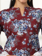 Yufta Maroon Pakistani Cotton Kurta Dupatta Set