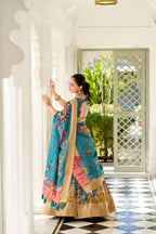 Lorenvalley Yellow Dola Silk Kalamkari Print With Weaving Border Lehenga Choli