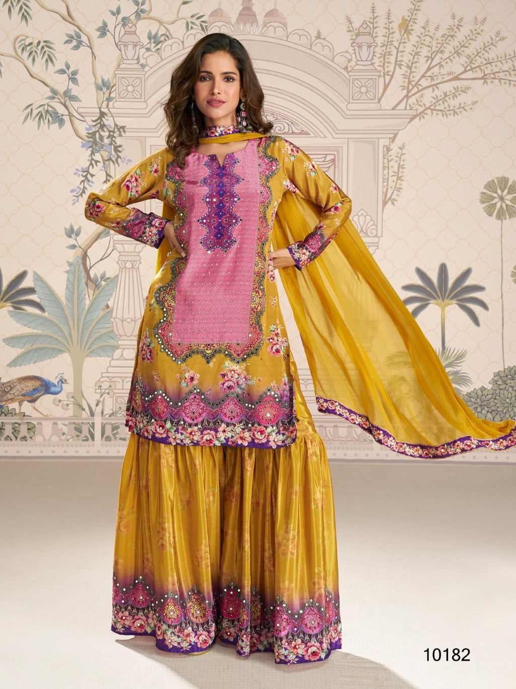 Anaita Yellow Crepe Stitched Sharara Suit With Hand Mirror Work - Distacart