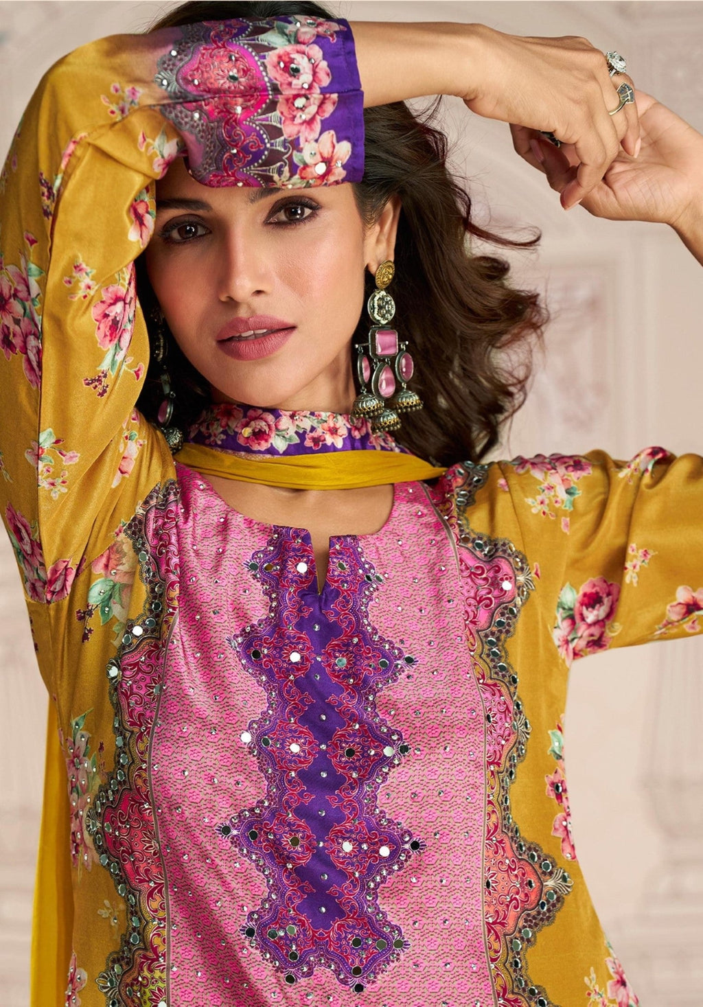 Anaita Yellow Crepe Stitched Sharara Suit With Hand Mirror Work - Distacart