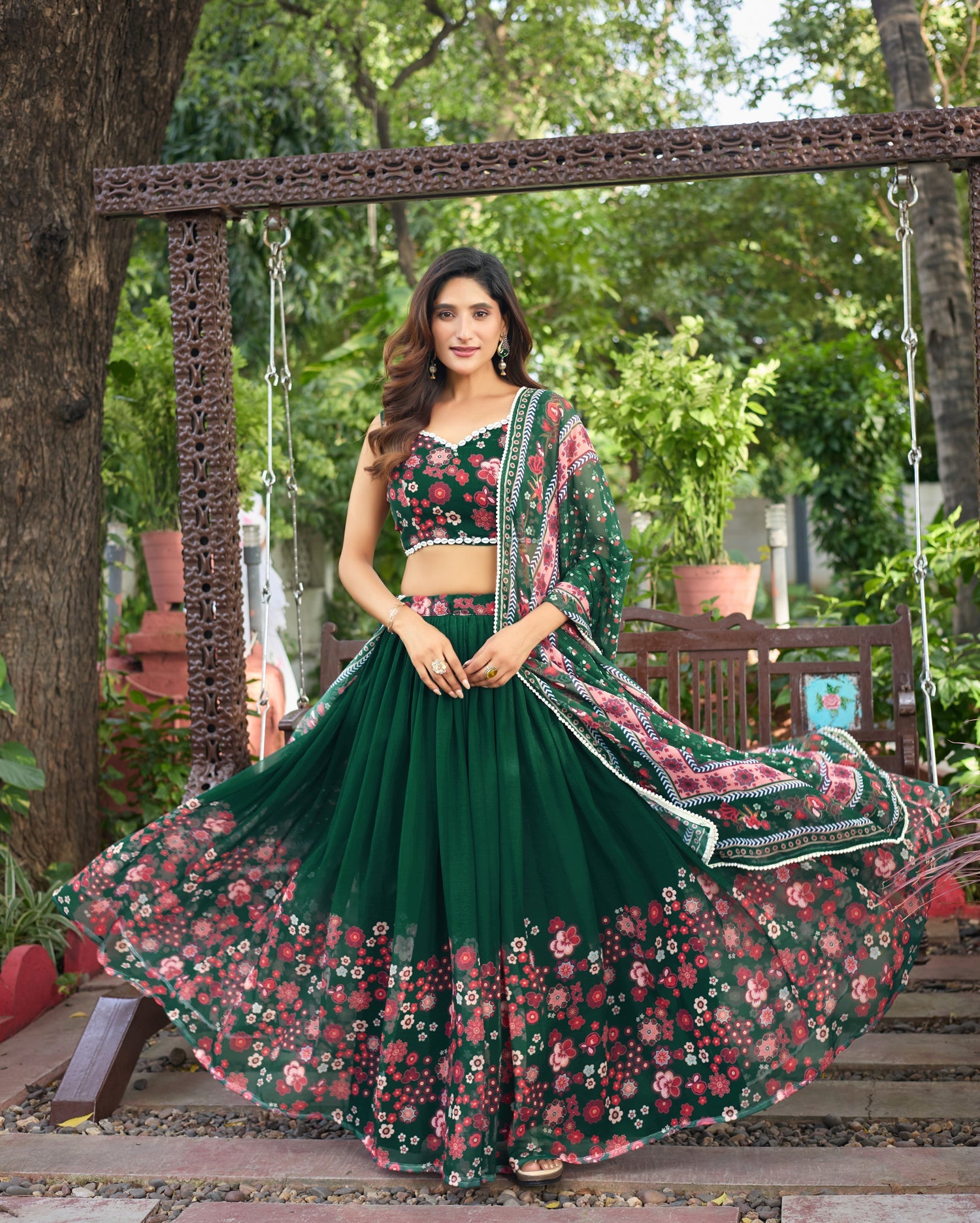 Lorenvalley Fashion Green Georgette Digital Printed Lehenga Choli with Dupatta - Distacart