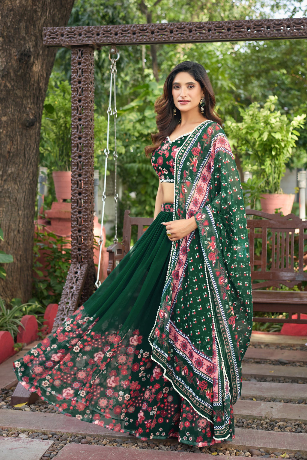 Lorenvalley Fashion Green Georgette Digital Printed Lehenga Choli with Dupatta - Distacart