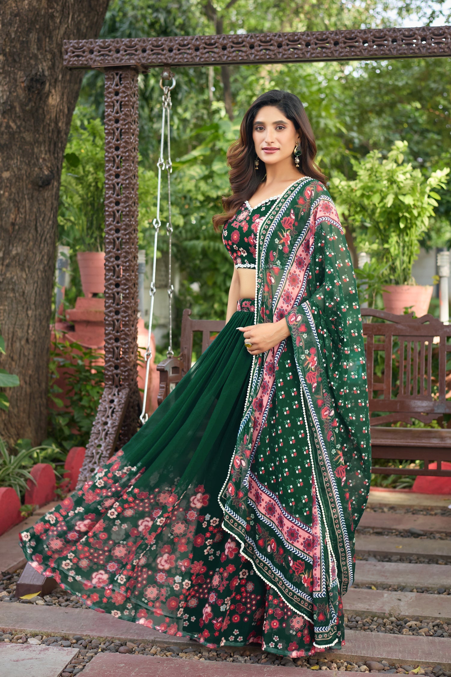 Lorenvalley Fashion Green Georgette Digital Printed Lehenga Choli with Dupatta - Distacart