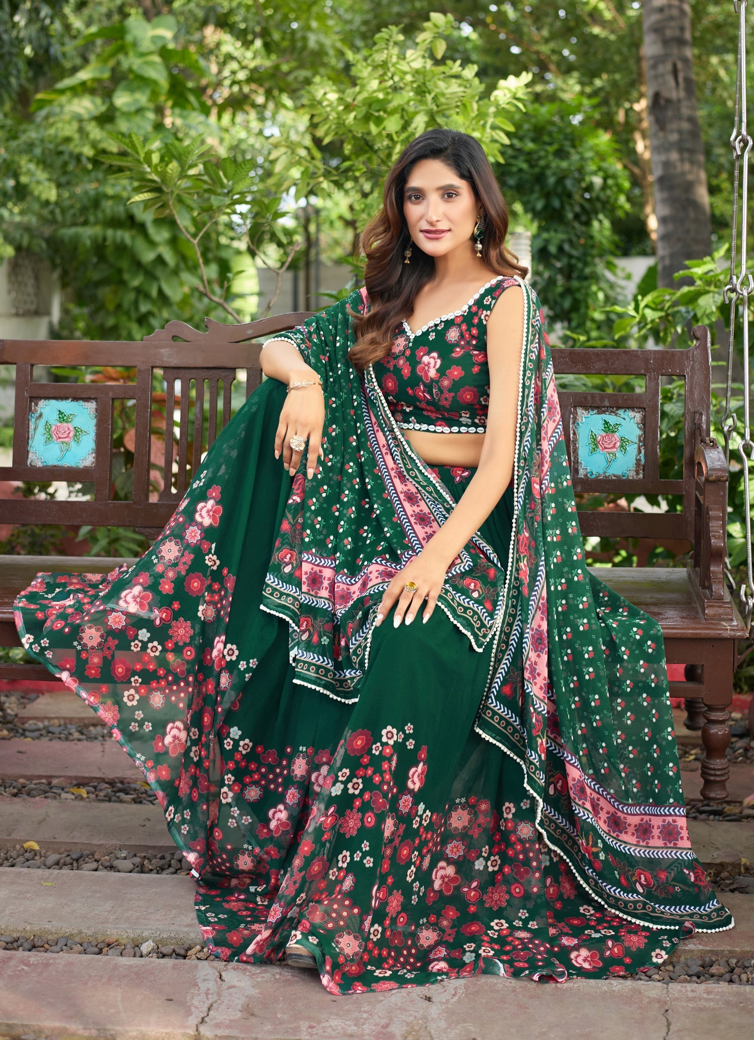 Lorenvalley Fashion Green Georgette Digital Printed Lehenga Choli with Dupatta - Distacart