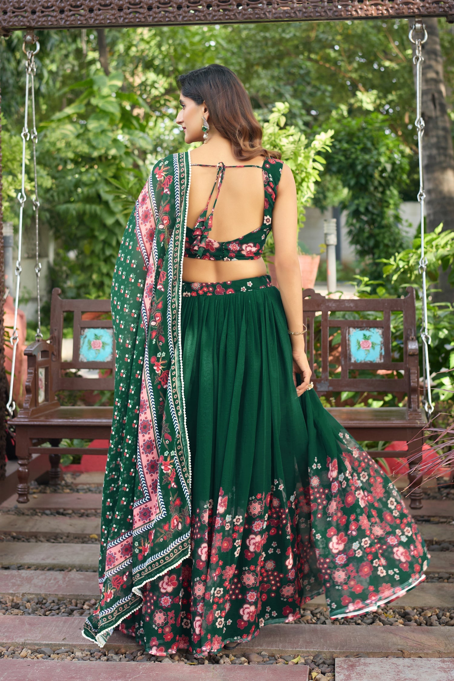 Lorenvalley Fashion Green Georgette Digital Printed Lehenga Choli with Dupatta - Distacart