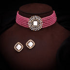 Tehzeeb Creations Brass Gold-Polished Gold, Pink, White Jewel Set