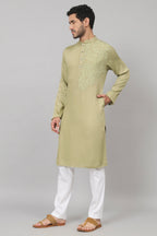 Leafy Embroidered Cotton Kurta by Hilo Design