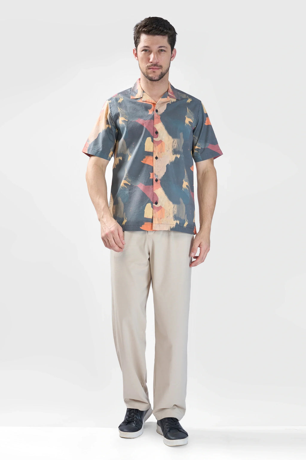 Xkind Dark Grey Abstract Printed Relaxed Fit Shirt