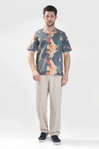 Xkind Dark Grey Abstract Printed Relaxed Fit Shirt