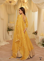 Anaita Yellow Chinon Stitched Jacquard Anarkali Suit With Codding Dori & Sequence Work - Distacart