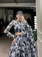 Lorenvalley Black Tabby Silk Printed with Hotfix Lehenga Choli with Dupatta