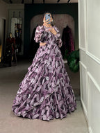 Lorenvalley Coffee Tabby Silk Printed with Hotfix Lehenga Choli with Dupatta