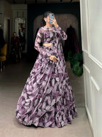 Lorenvalley Coffee Tabby Silk Printed with Hotfix Lehenga Choli with Dupatta
