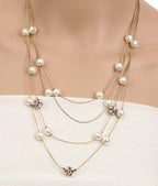 Gold-Polished Alloy Pearl And Stones Ball Necklace - The Pari