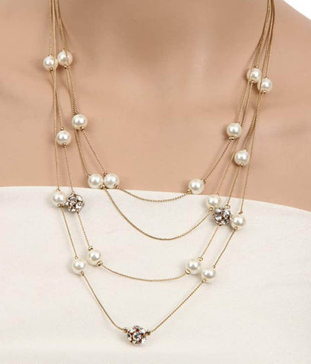 Gold-Polished Alloy Pearl And Stones Ball Necklace - The Pari