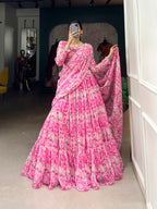 Lorenvalley Pink Georgette Printed Lehenga Choli