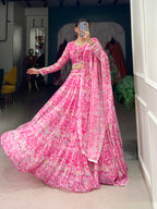 Lorenvalley Pink Georgette Printed Lehenga Choli