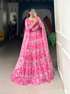 Lorenvalley Pink Georgette Printed Lehenga Choli