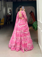 Lorenvalley Pink Georgette Printed Lehenga Choli