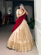Lorenvalley Fashion Cream Handloom Zari Waving Work Lehenga Choli with Dupatta