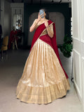Lorenvalley Fashion Cream Handloom Zari Waving Work Lehenga Choli with Dupatta